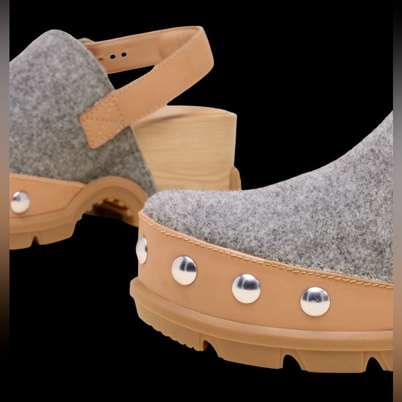 Sorel Grey Felt & Tan Leather Clog Sandals - Picture 9 of 9
